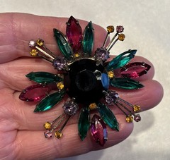 Vintage Maltese Cross Multicolor Round and Marquise Cut Rhinestones
