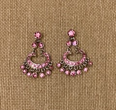 Vintage Chandelier Earrings Pink Rhinestone Dangle Silver Tone Pierced Post