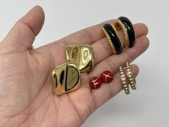 Vintage 80s 90s Bold Estate Mixed Costume Earring Lot (10) Gold Tone Enamel