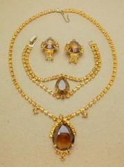 Vintage Faceted Brown Topaz Glass RS Drop Necklace Bracelet & Earring Parure SET