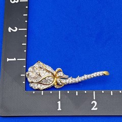 Vintage Erwin Pearl Brooch Rose Flower Rhinestone Encrusted Gold Tone 2.5″