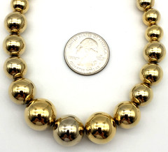 Vintage H Signed Bright GoldTone Metal Ball Beads Graduated Choker 14″ Necklace