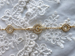 Vintage Bracelet Swan Signed Swarovski Crystals Geometric Chain Gold Tone 7.5″ L