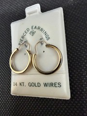 Vintage Solid 14kt Gold Earwire Gold Plated Hoop Earrings NOS
