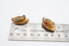 Vintage Clip On Earrings Gold Tone Rhinestone Cats Eye