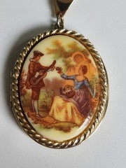 Vintage Porcelain CAMEO Locket Pendant No Chain