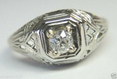 Antique Art Deco Engagement 18K White Gold Ring Size 6 UK-L1/2 EGL USA