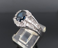 Vintage 1.07ct Deep Blue Sapphire & 0.48ct Diamond Platinum Ring Size 7