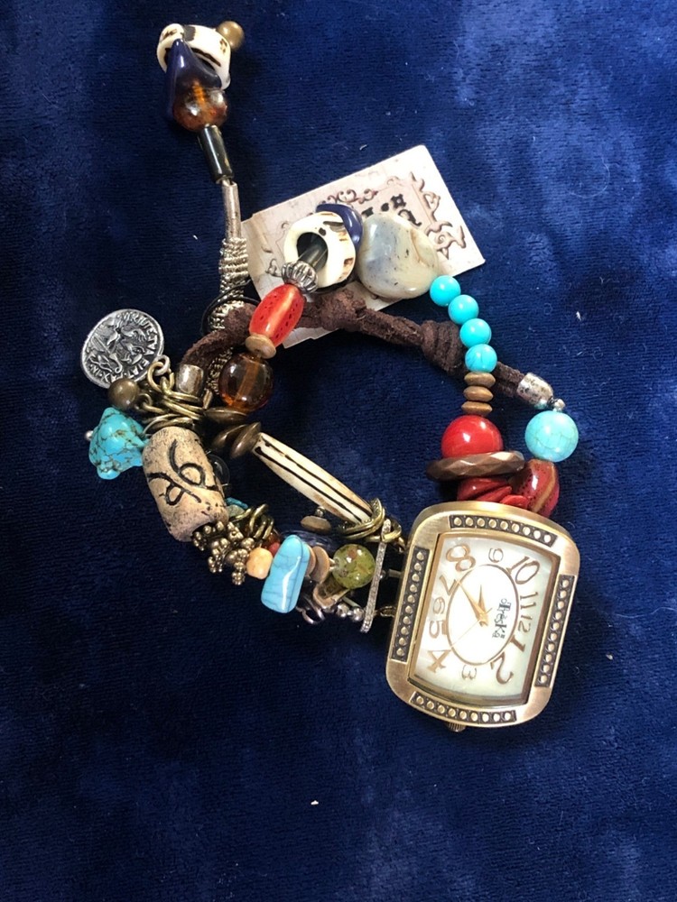 Handcrafted Brass & Bead Boho Wristwatch Bracelet by Treska