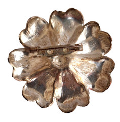 Pink Enamel Rhinestone Silver Tone Metal Flower Brooch Vintage Nice!