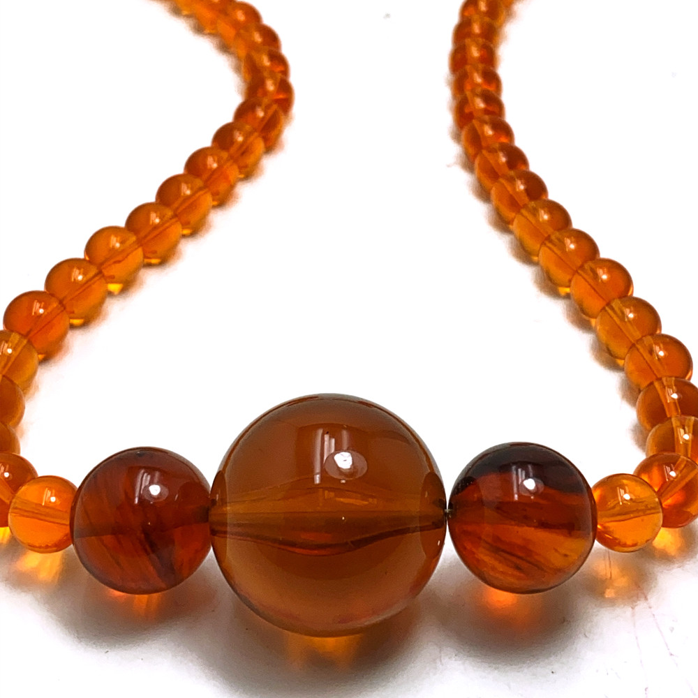 Vintage Chunky Bead Necklace Orange Amber Lucite Faux Tortoiseshell 29 in Long