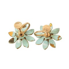 Vintage Blue Topaz Aqua Rhinestone Flower SB Silver Toned Earrings