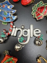 Vintage Christmas Jewelry Lot Trees Bells Santa Earrings Brooch Craft Wear