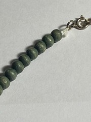 Vintage Wood Bead Necklace Dark Green Black 22.5” White Thread Spring Ring