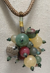 Vintage Jade Grape Necklace Cluster Beads gem stone mix On Long cord Multi Color