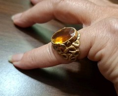 Victorian Ring Brass 1800s Citrine Huge Romantic Era Snake Callalilly Size 6