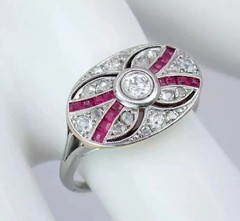 Art Deco Round Cut Lab Created Diamond & Ruby 14K White Gold Finish Wedding Ring