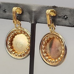 Vintage Opalite Necklace Clip Earrings Set Round Glass Gold Tone Pendant 24″