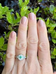 1.5Ct Art Deco Style Lab Created Emerald Wedding Engagement 925 Silver Halo Ring