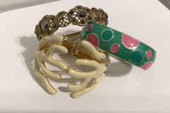 Bracelet Lot Hinged Cuff Clamper/Stretch Rhinestone Enamel Silver/Gold Tone