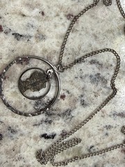 1937 Cutout Mercury Dime Swinging Pendant Necklace Vintage Jewelry