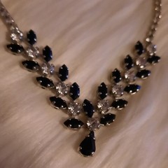 designer B David Rhinestone Necklace vtg black Clear and silver Signed Bridal