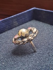 Western Germany pearl & pink rhinestone silver-toned floral ring. SZ 5.75