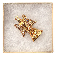 VTG 90s Trifari Designer Signed Angel Christmas Brooch Pin Pendant 6 Rhinestones