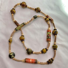 African Necklace Safari Animals Ceramic Painted Wood Bead Necklace 16”