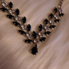 designer B David Rhinestone Necklace vtg black Clear and silver Signed Bridal