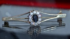 14k yellow gold 0.80ct sapphire, topaz pin brooch heated vintage 3.20gr N3810