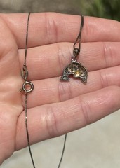 Y2K Era Vintage Sterling Silver Sparkly CZ Dolphin Pendant Necklace Box Chain