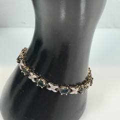 Vintage Sapphire Tennis Bracelet XO Sterling Silver 925 Gold Vermeil 6.5″ PAJ
