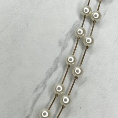 Faux Pearl Beaded Double Strand Gold Tone Necklace