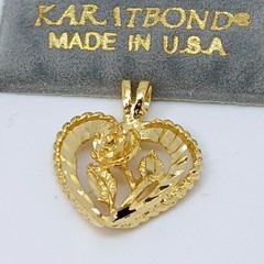 Karatbond Vintage Gold Heart Rose Pendant Diamond Cut Rope Edge Made in USA Y2K