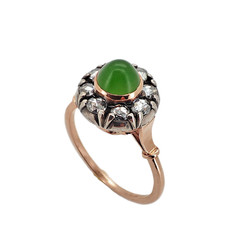 Vintage Imperial Art Deco Era Rose Gold Diamond Nephrite Jade Engagement Ring