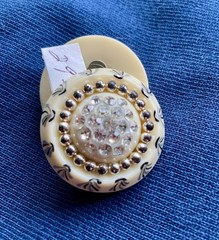Vintage 1960’s Lucite Cream Hinged Bangle with Decorated Clip Earrings