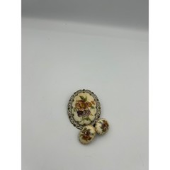 Floral Brooch Pin & Clip On Earrings Set Vintage Style Gold Tone