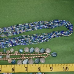 Lot 4 Necklaces Silver Tone Blues Beachy Glass Shells Beautiful Stackable 17-21″