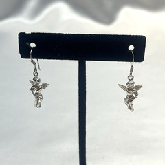 Silver 925 Cupid Cherub Angel Drop Dangel Earrings Marked HAN French Wire Hook