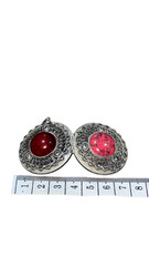Antique Opening Locket Pendant Silver Tone Red Stone Holds Two Photos Classic 1.