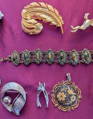 Vintage Mixed Lot Pins bracelet Pendant Earrings Crown Trifari, M. Jent