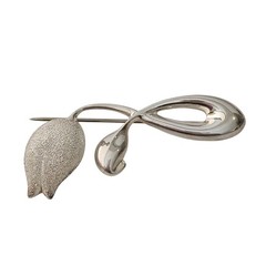 Vintage CNA .925 Sterling Silver Flower Textured Modern Tulip Brooch 2.5 In