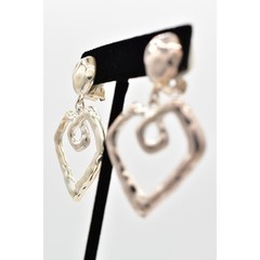 Vintage Heart Clip Pm Earrings Dangle Silver Heavy Cursive Chunky NOS 80s BinA4