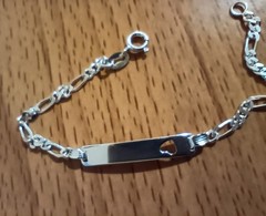 Vtg 925 Italy Sterling Silver 2.5mm Figaro Chain ID Band Heart 6″ Bracelet