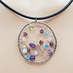 Artisan Tree of Life Pendant 925 Clasp Necklace 15in Leather Mixed Bead Handmade