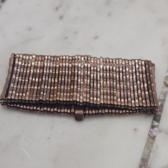 Vintage Heavy Copper Stretch Cuff Bracelet Hematite Rhinestone Wide Statement