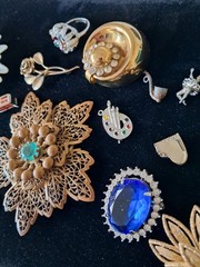 Antique Vintage Rhinestone Jewelry Mixed Lot Charms Brooches Sterling Ring AVON