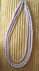 Vintage Lilac Purple Glass Faux Pearl Triple Strand Beaded 26 – 28″ Necklace