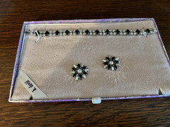 Vintage B David Jewelry Set Bracelet Earrings Black Jet Crystal Starburst Box